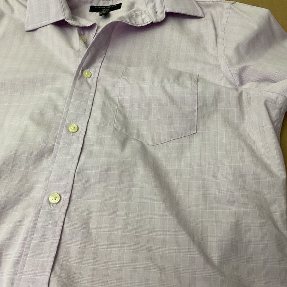 Banana Republic Mens Slim Fit Dress Shirt 15.5/34 Lavender Plaid Long Sleeve But - Picture 2 of 7